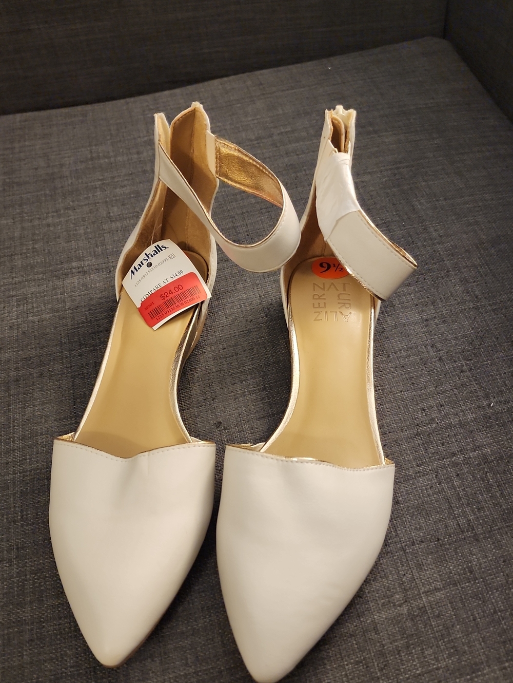 Naturalizer Pointed D'Orsay Ankle-Strap Flats in White